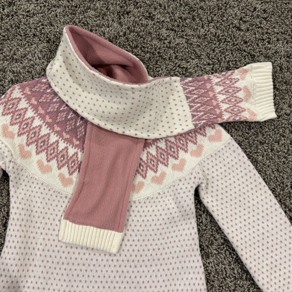 Cynthia Rowley Pink and White fair isle Sweater Dress with scarf, size med 7-8 - Picture 3 of 7